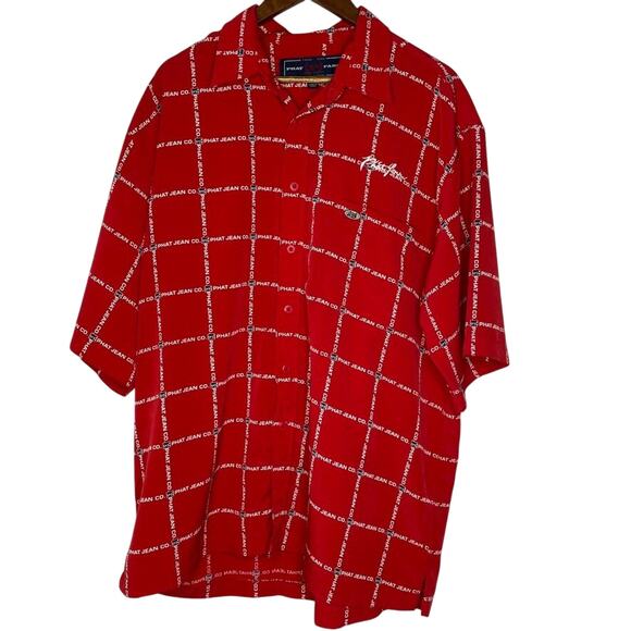 Phat Farm Vintage Red Button Shirt XL All Over Print Y2K 90s Streetwear Style - Picture 1 of 10